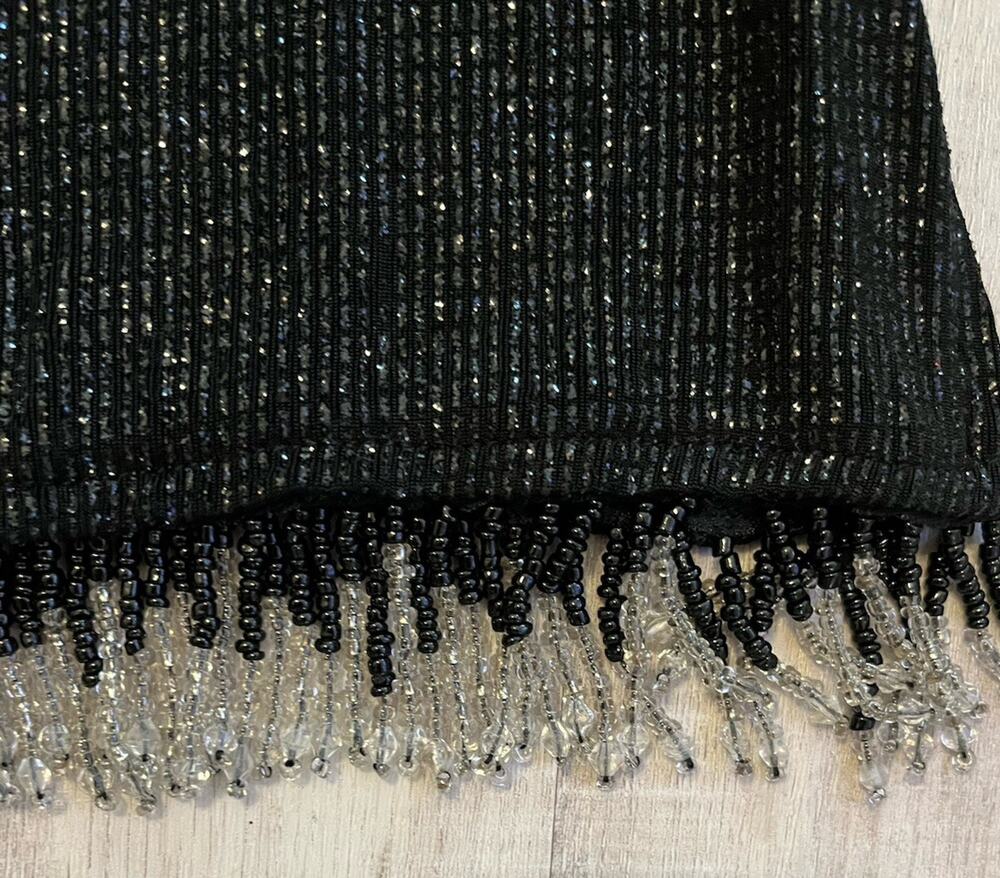 VTG 90s-Y2K Fringe Beaded Top JBS LTD Black Ombré Boho Whimsigoth Flapper Lux L